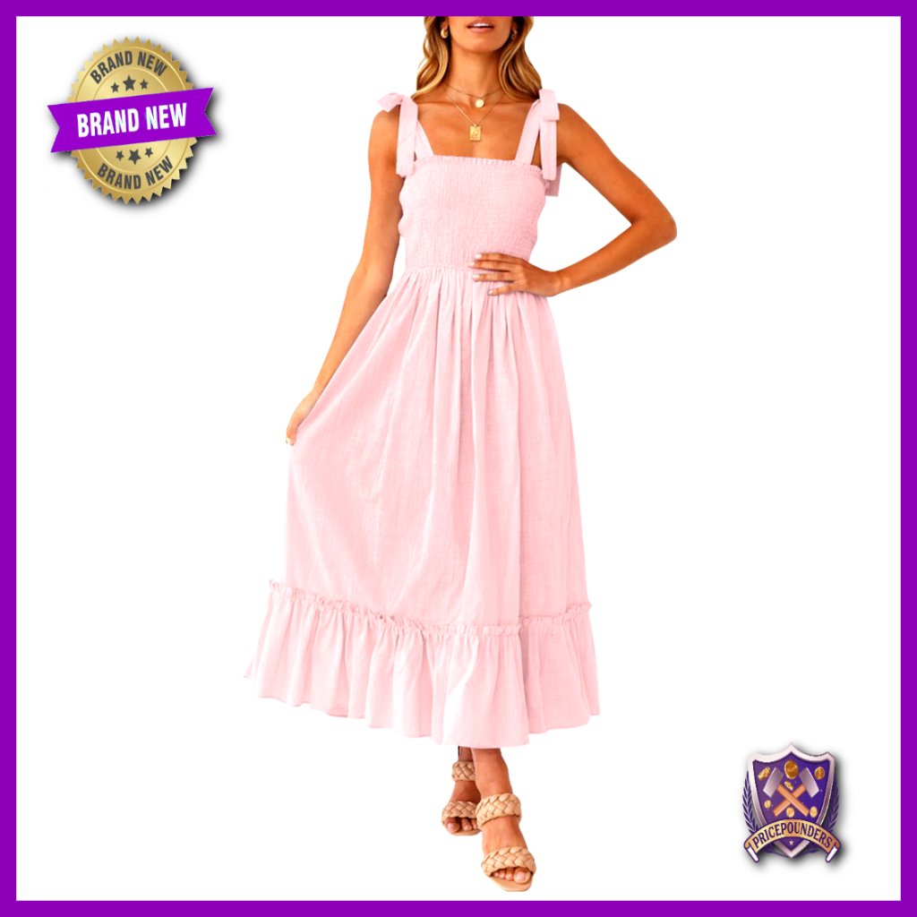 Boho Summer Maxi Dress Spaghetti Strap Square Neck Ruffle A-Line Beach